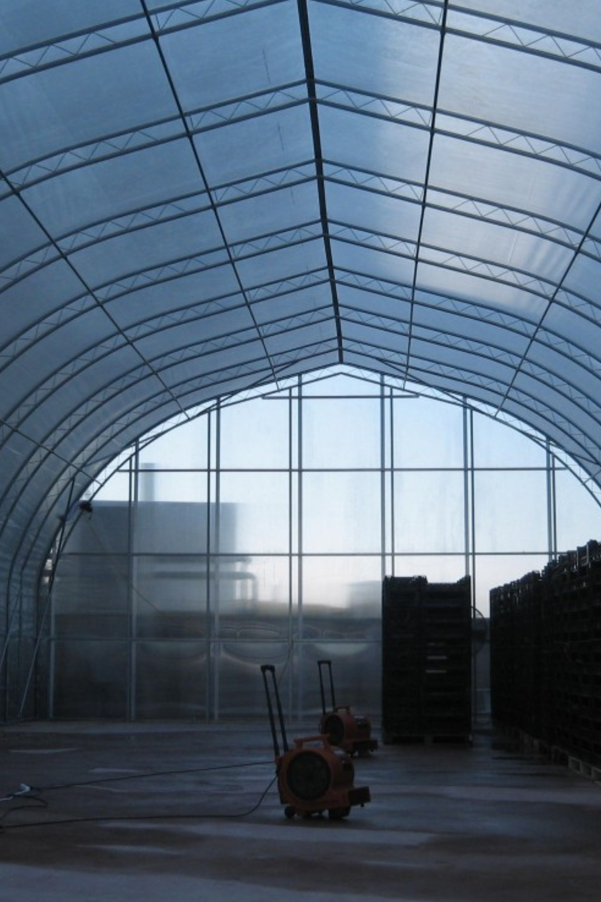 Inside trusses of greenhouse