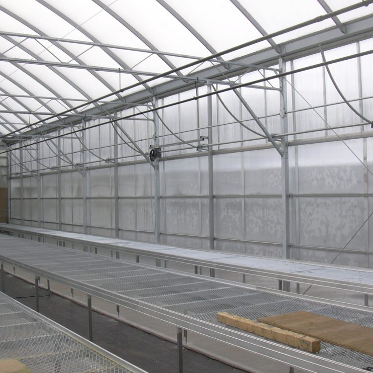 omni structures greenhouse bench set up